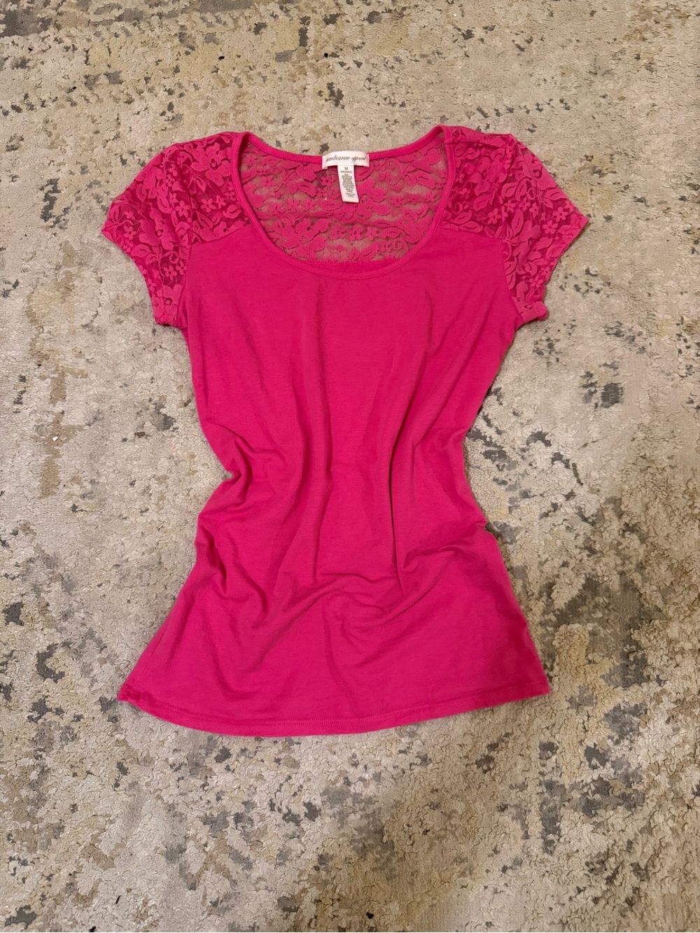Pink Lace-Sleeve Women's Scoop Neck Top